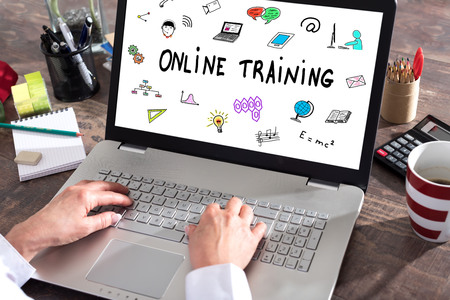 Online training concept shown on a laptop screenの写真素材