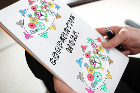 Teamwork concept on a paper held by a hand