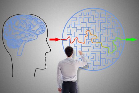 Problem and solution concept drawn by a businessmanの写真素材