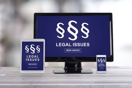 Legal issues concept shown on different information technology devices