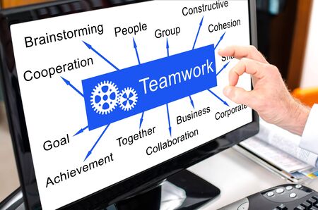 Teamwork concept shown on a computer screenの写真素材