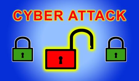 Cyber attack concept on blue background