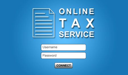 Online tax service concept on blue backgroundの写真素材