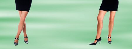 Women legs with black short dress and heelsの写真素材