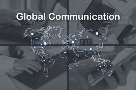 Global communication concept illustrated by a picture on backgroundの写真素材