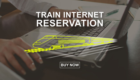 Train internet reservation concept illustrated by a picture on background