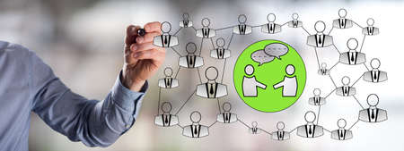 Man drawing a social network conceptの写真素材