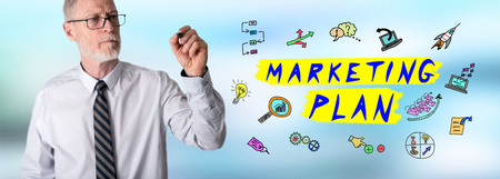 Marketing plan concept drawn by a businessmanの写真素材