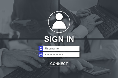 Sign in concept illustrated by a picture on backgroundの写真素材