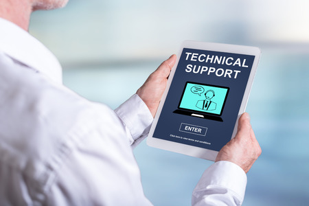 Tablet screen displaying a technical support concept