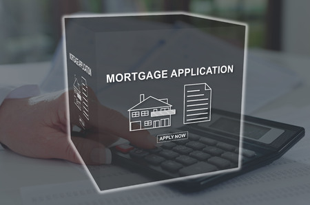 Online mortage concept illustrated by a picture on backgroundの写真素材