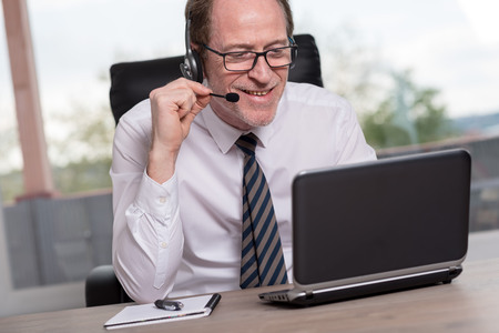 Support phone male operator in headset