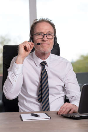 Support phone male operator in headset