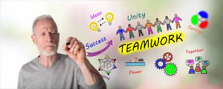 Teamwork concept drawn by a manの写真素材