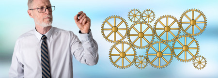 Teamwork concept drawn by a businessmanの写真素材