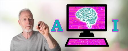 Artificial intelligence concept drawn by a manの写真素材