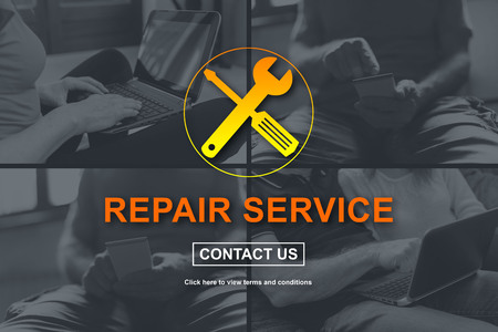 Repair service concept illustrated by pictures on backgroundの写真素材