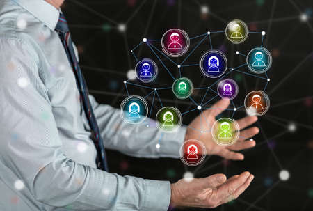Social network concept above the hands of a manの写真素材