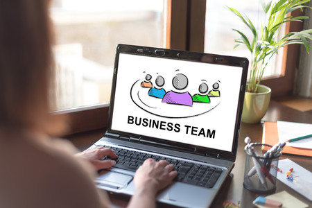Laptop screen displaying a business team conceptの写真素材