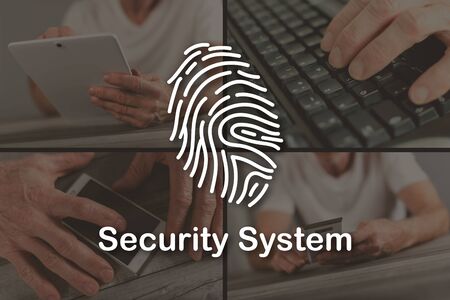 Security system concept illustrated by pictures on background