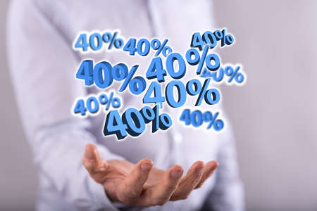 40  discount concept above the hand of a man in background