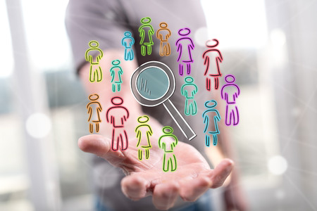 Recruitment concept above the hand of a man in backgroundの写真素材