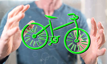 Eco travel concept between hands of a man in background