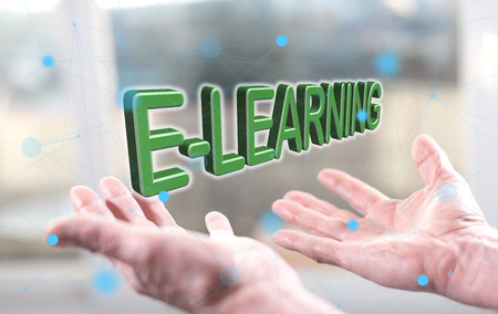 E-learning concept above the hands of a man