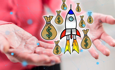 Business success concept above the hands of a woman in backgroundの写真素材