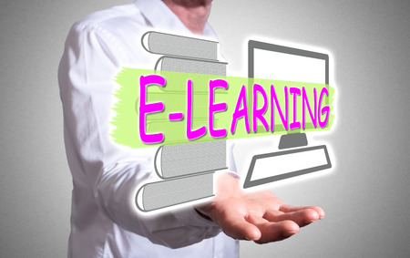 E-learning concept levitating above a human hand