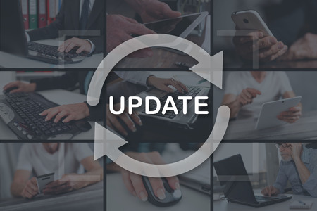 Application update concept illustrated by pictures on backgroundの写真素材