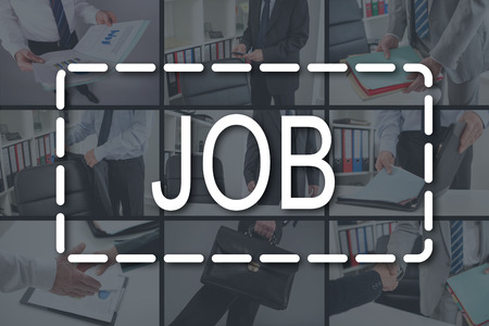 Job concept illustrated by pictures on backgroundの写真素材