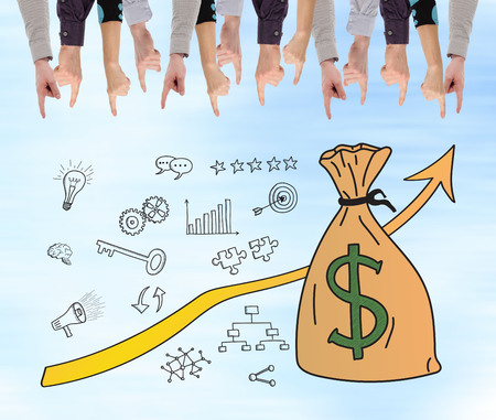 Business success concept pointed by several fingersの写真素材