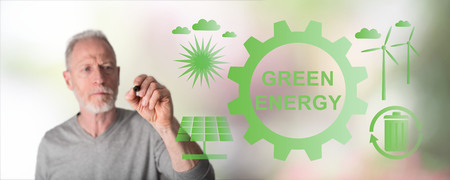 Green energy concept drawn by a manの写真素材