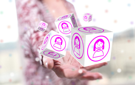 Profile concept above the hand of a woman in backgroundの写真素材