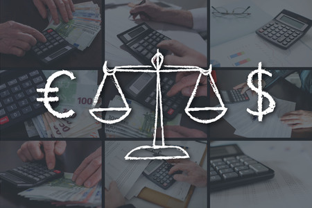 Exchange concept illustrated by pictures on backgroundの写真素材