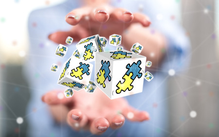 Teamwork concept between hands of a woman in backgroundの写真素材