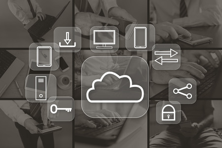 Cloud computing concept illustrated by pictures on background