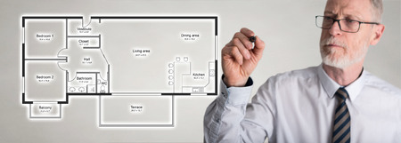 Apartment plan concept drawn by a businessmanの写真素材