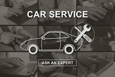 Car service concept illustrated by pictures on backgroundの写真素材