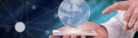 Global connection concept above a smartphone held by a man