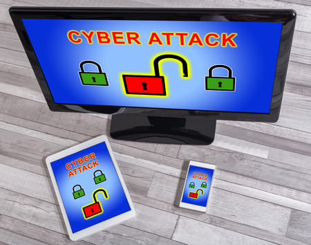 Cyber attack concept shown on different information technology devices