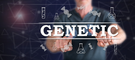 Man touching a genetic concept on a touch screen with his fingersの写真素材