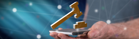 Judgment concept above a smartphone held by a man