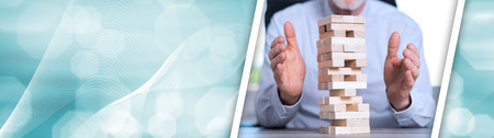 Concept of business risk with domino blocks. panoramic banner