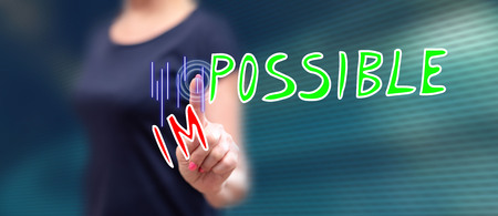 Woman touching a challenge concept on a touch screen with her finger