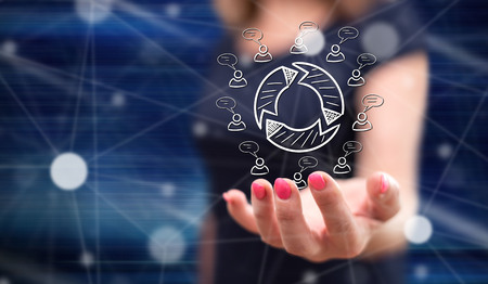 Brainstorming concept above the hand of a woman in backgroundの写真素材