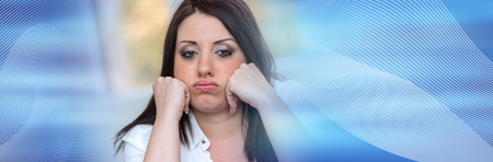 Portrait of depressed attractive young woman. panoramic banner