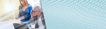 Business people working together in office, light effect. panoramic banner