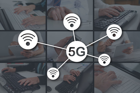 5g concept illustrated by pictures on backgroundの写真素材